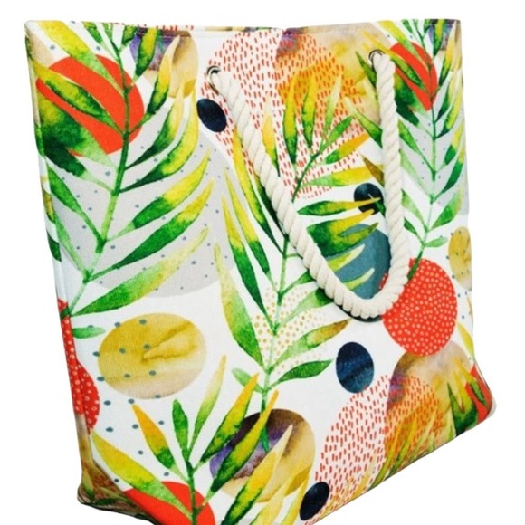RUGGINE Handbags - TROPICAL LEAF WITH FLOWER PRINT  & ABSTRACT TOTE BAG